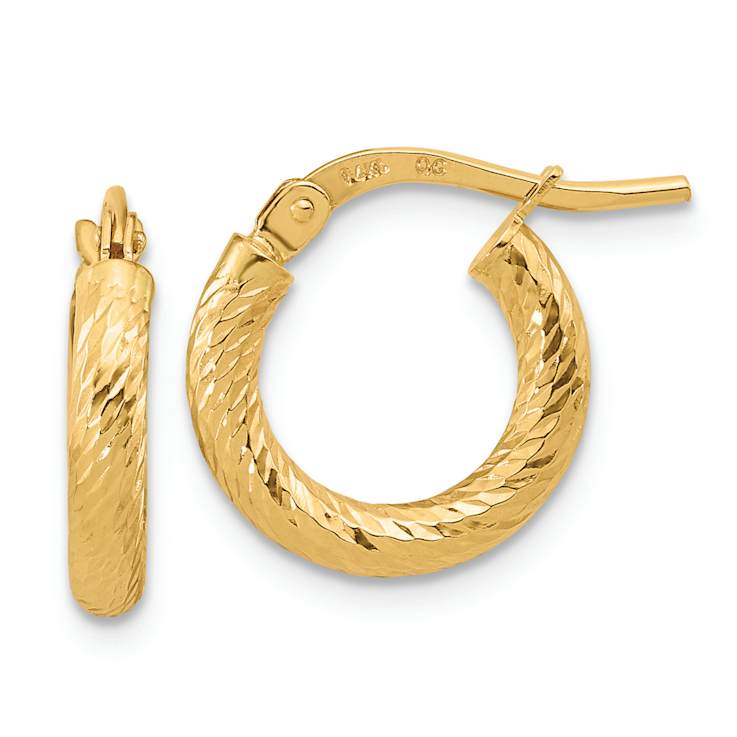 14k Yellow Gold Polished and Diamond-Cut 9/16" Hoop Earrings