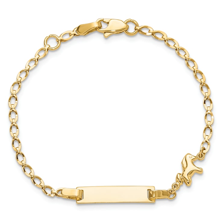 14k Yellow Gold Polished Horse and Pony Children's ID Bracelet