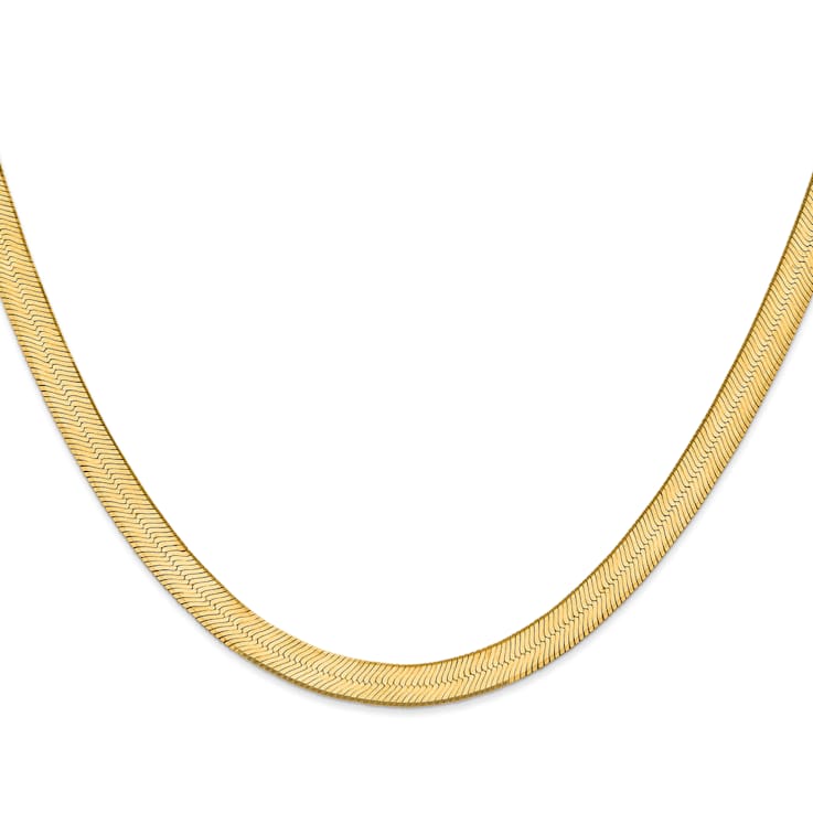 14K Yellow Gold 6.5mm Silky Herringbone Chain Necklace