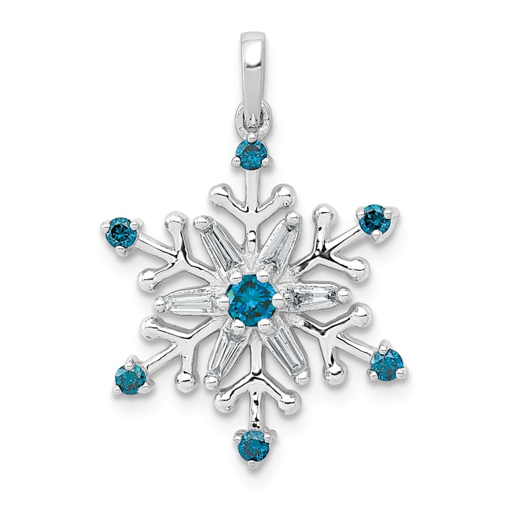 14K White Gold 1/4ct. Blue and White Diamond Snowflake Pendant