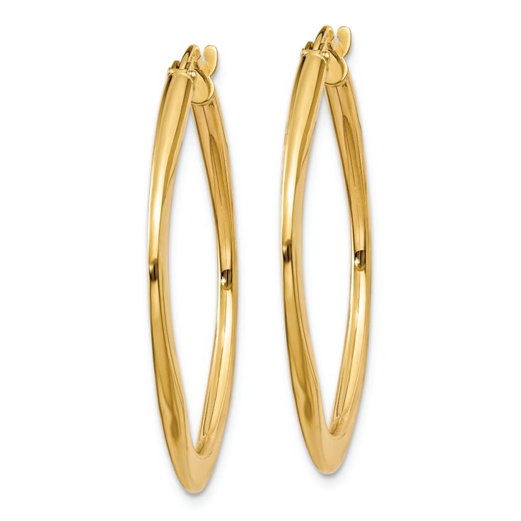 14k Yellow Gold 1 3/16" Tapered Square Hoop Earrings