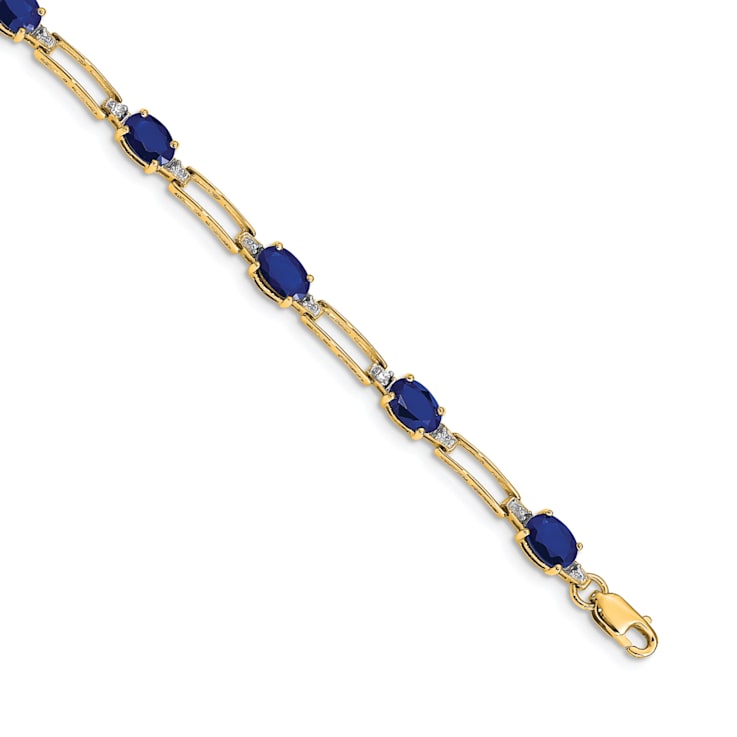 14k Yellow Gold and Rhodium Over 14k Yellow Gold Diamond and Sapphire Bracelet