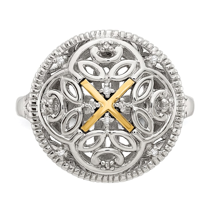 Rhodium Over Sterling Silver with 14K Accent Diamond Vintage Ring