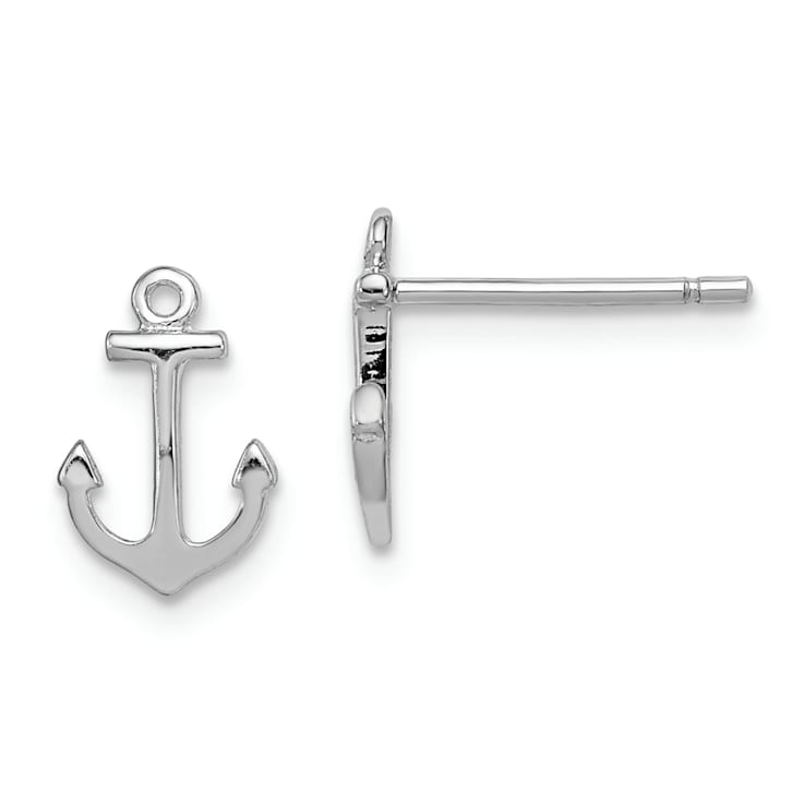 Rhodium Over Sterling Silver Polished Anchor Post Earrings