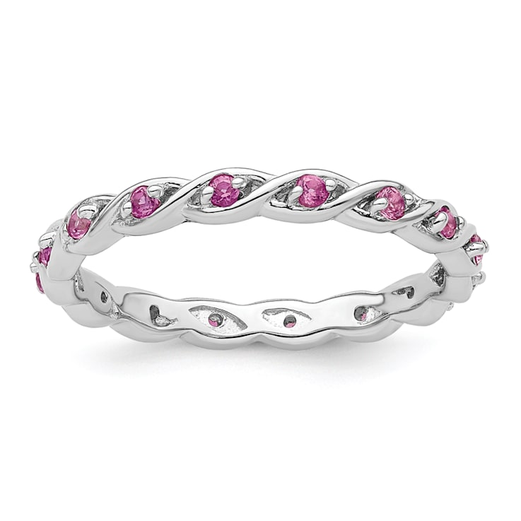 Sterling Silver Stackable Expressions Lab Created Pink Sapphire Ring 0.34ctw