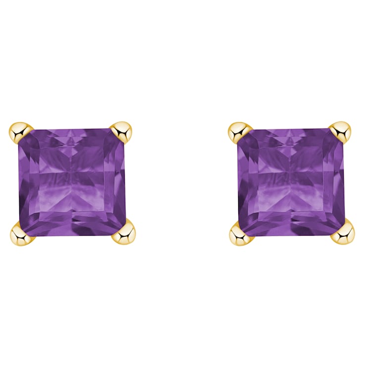 4mm Princess Cut Amethyst 14k Yellow Gold Stud Earrings