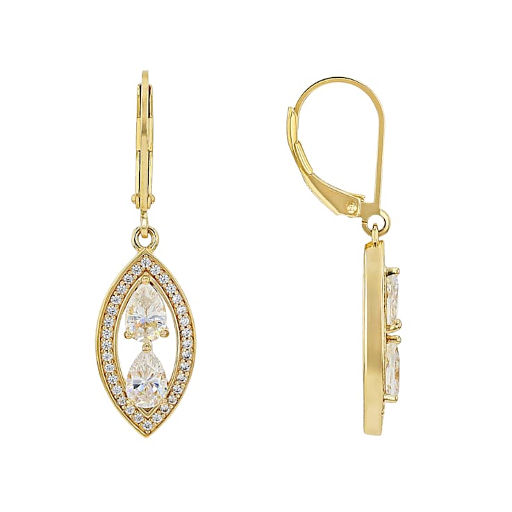 Diamond Simulant Pear And White Zircon Dangle Earrings In 18K Gold Over
Sterling Silver 2.95ctw
