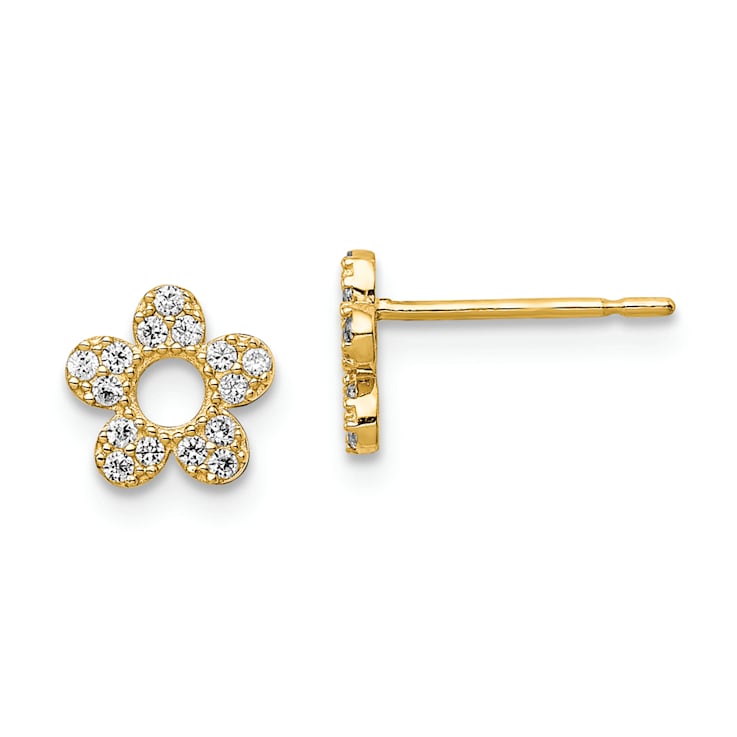 14K Yellow Gold Children's 6.8mm Flower Stud Earrings with Cubic Zirconia