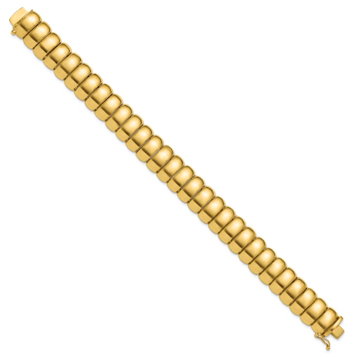 14K Yellow Gold 13.5mm Band Link 7.5 Inch Bracelet