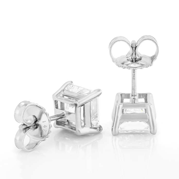 Lab-Grown Diamond Princess-Cut Stud Earrings In 14K White Gold 3.00ctw