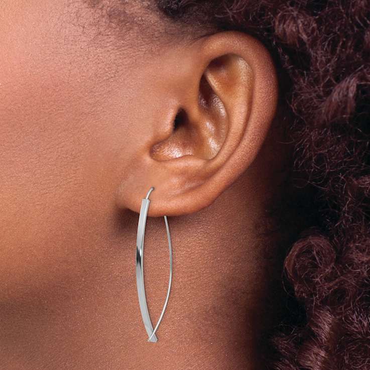 Rhodium Over 14k White Gold Square Tube Wire Dangle Earrings