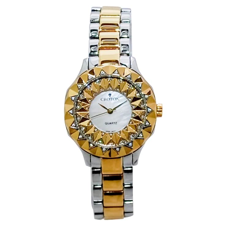 Croton Quartz Crystal Accents Two-tone Beveled Bracelet Watch