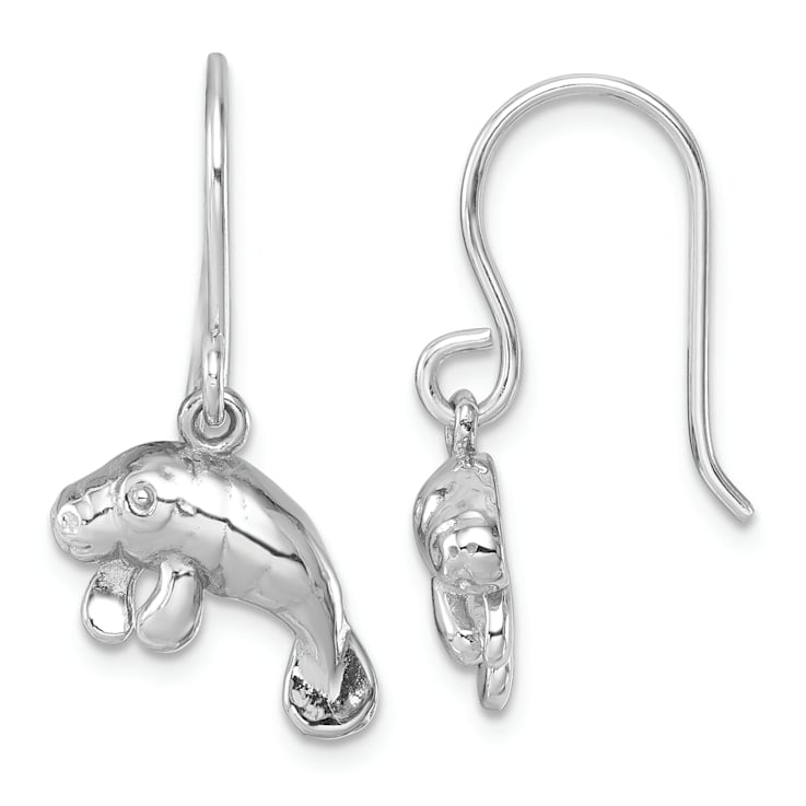 Rhodium Over Sterling Silver Manatee Dangle Earrings