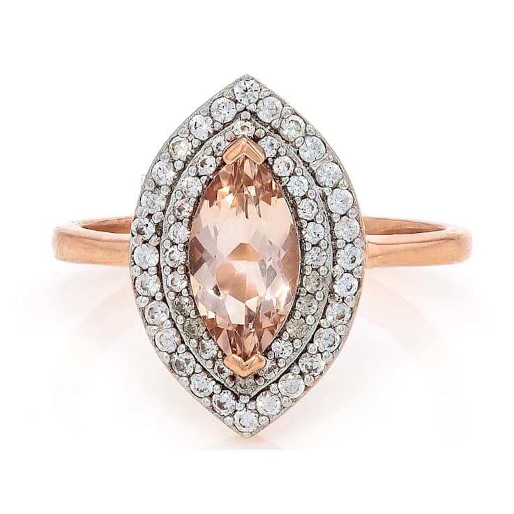 Morganite Marquise And White Zircon Ring In 18K Rose Gold Over Sterling
Silver 1.25ctw