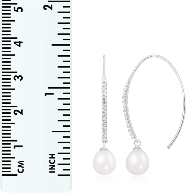 7-8mm white cultured freshwater pearl rhodium over sterling silver earrings