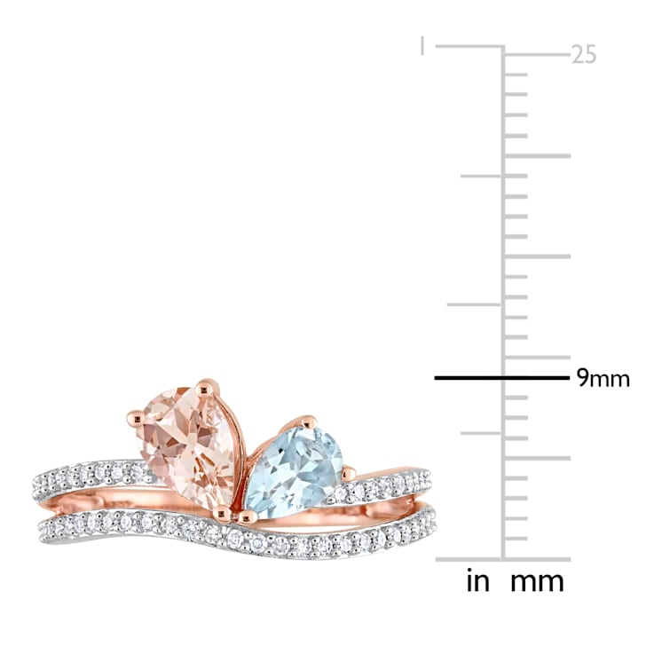 1.39ctw Morganite, Aquamarine And Diamond 10k Rose Gold 2-Stone Ring