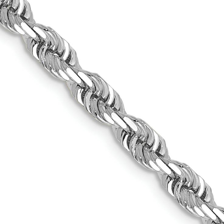 Rhodium Over 14k White Gold 4mm Solid Diamond-Cut Quadruple Rope 22 Inch Chain
