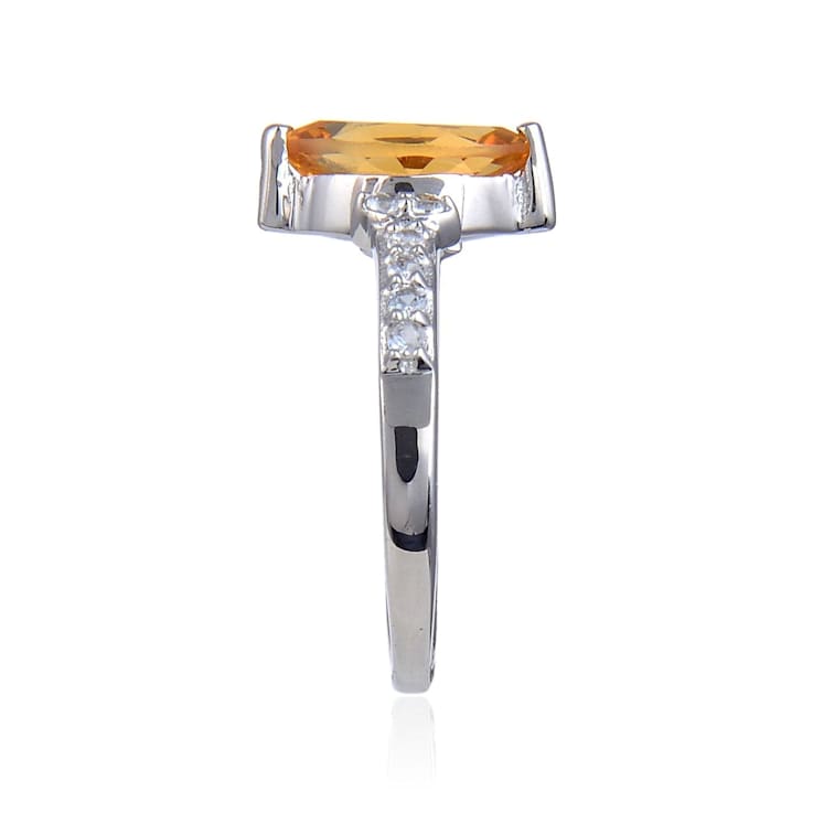 Marquise Citrine with White Topaz Accents Sterling Silver Ring, 1.24ctw