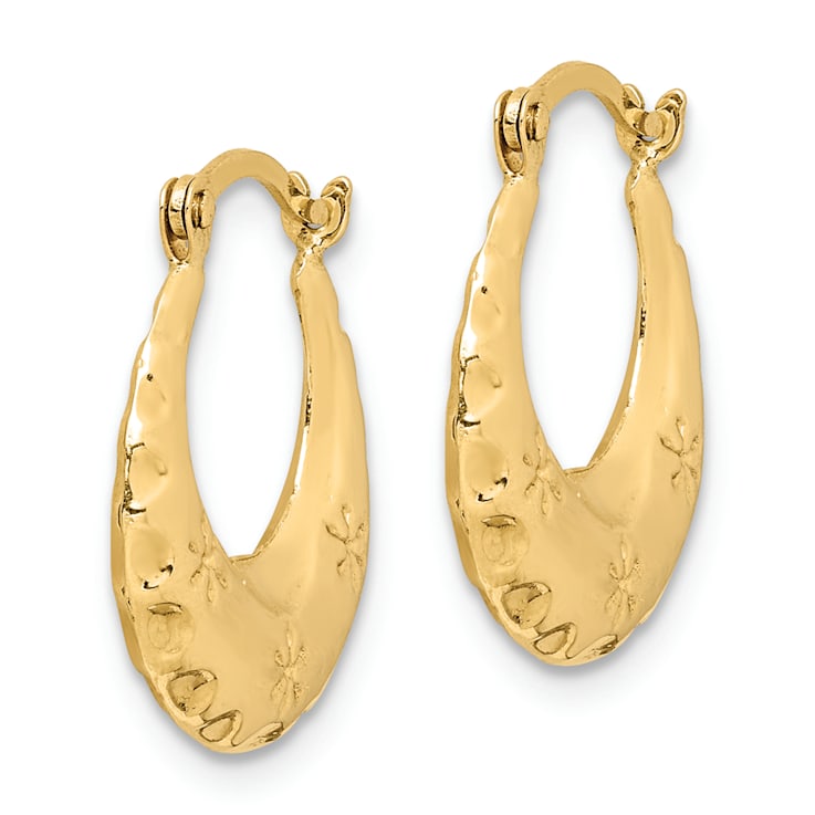 14k Yellow Gold Textured 5/8" Stamped Hoop Earrings