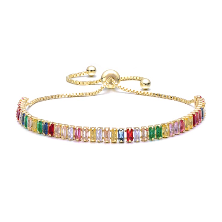 Multi-Color CZ Bolo Bracelet In 14K Gold Over Brass