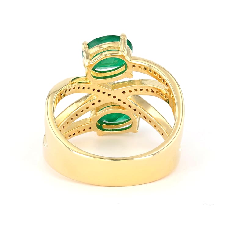 Emerald and Diamond 18K Yellow Gold over Sterling Silver Ring 2.68ctw