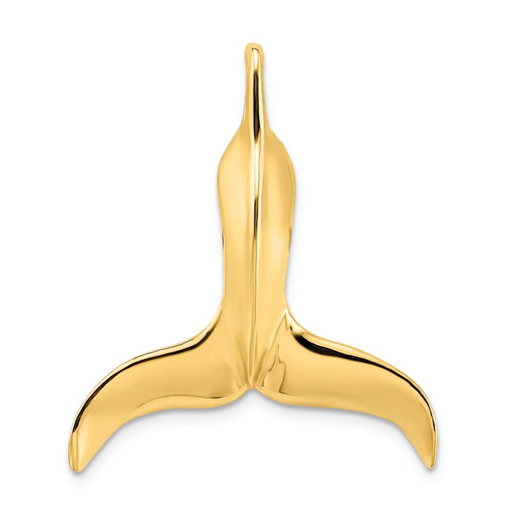 14k Yellow Gold 3D Polished Whale Tail Chain Slide Pendant