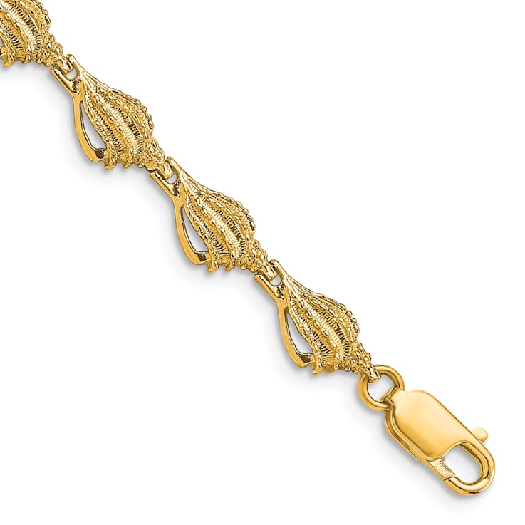 14k Yellow Gold Textured Conch Shell Bracelet