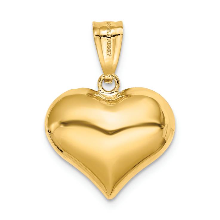 14k Yellow Gold Polished, Diamond-Cut and Textured 3D Heart Pendant