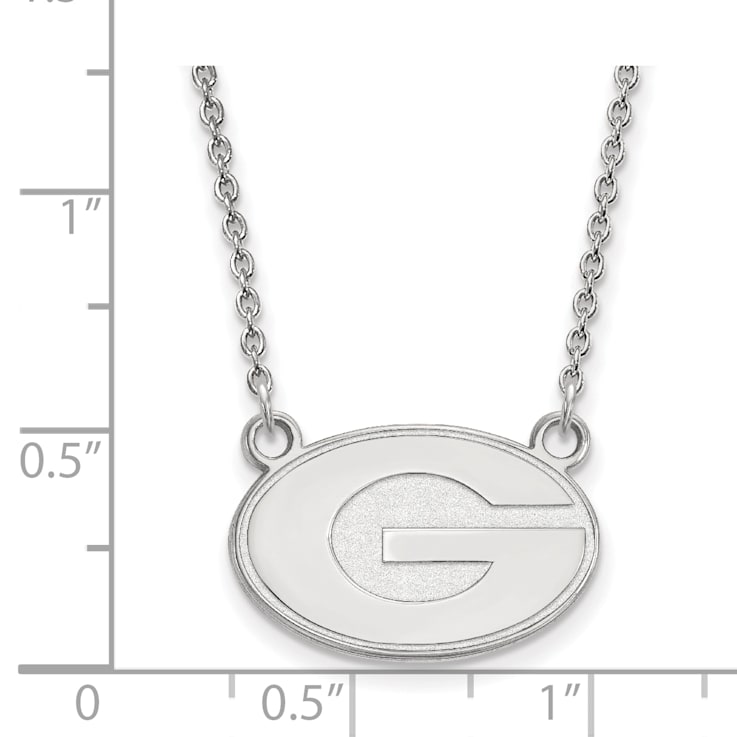 Rhodium Over Sterling Silver LogoArt University of Georgia Small Pendant Necklace