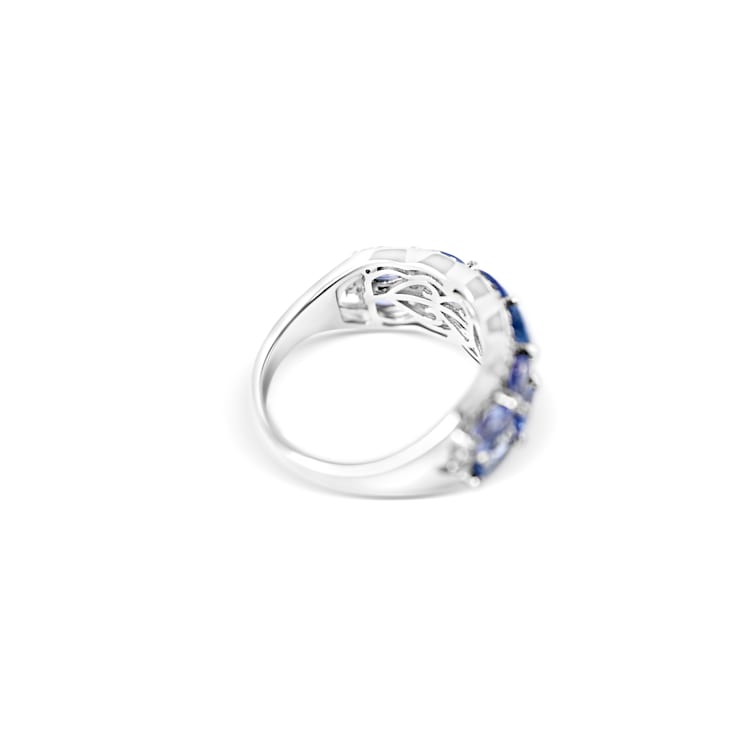 Rhodium Over Sterling Silver Oval Tanzanite and White Zircon Ring 3.11ctw