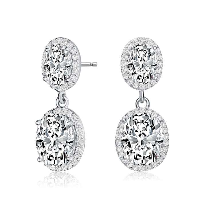 CZ Halo Drop Earrings In Sterling Silver