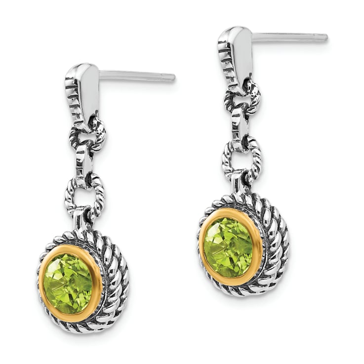 Sterling Silver with 14K Gold Flash Plated Peridot Earrings