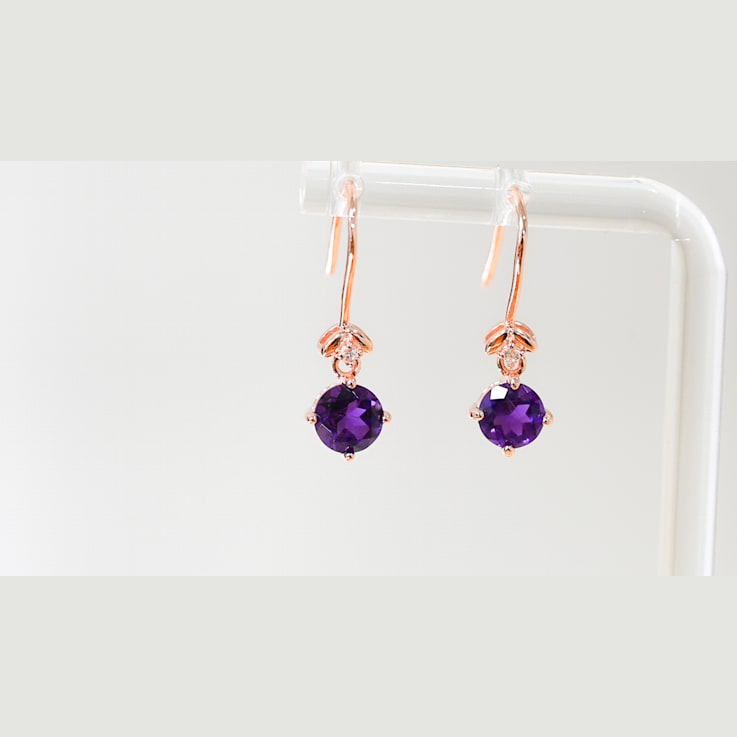 Amethyst and CZ 1.59 Ctw Round 18K Rose Gold Over Sterling Silver Drop
Earrings Jewelry.