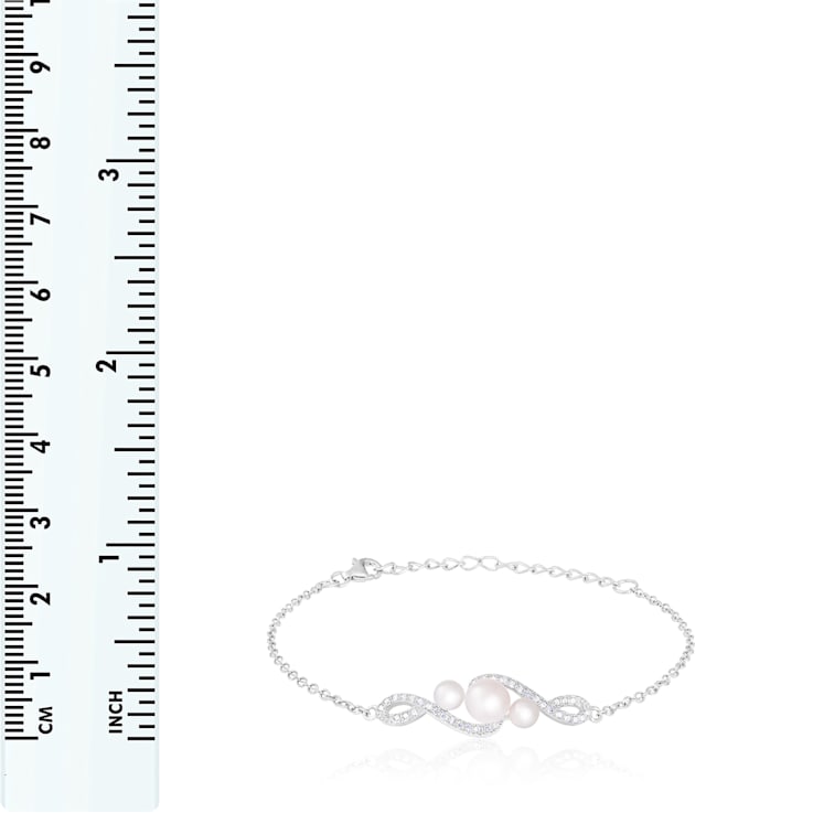 4-5mm and 6-6.5mm White Cultured Freshwater Pearl Silver  Bracelet