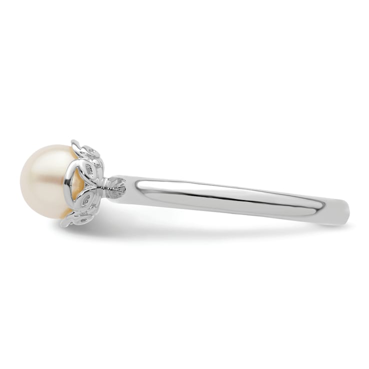Rhodium Over Sterling Silver Stackable Expressions White Freshwater
Cultured Pearl Ring