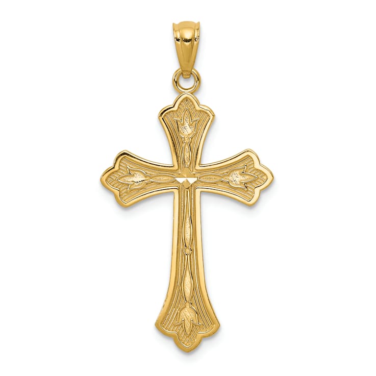 14k Yellow Gold Diamond-Cut Cross Pendant