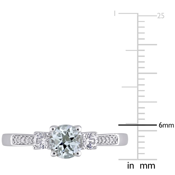 Aquamarine, Created White Sapphire and Diamond 10K White Gold Engagement
Ring 1.04ctw