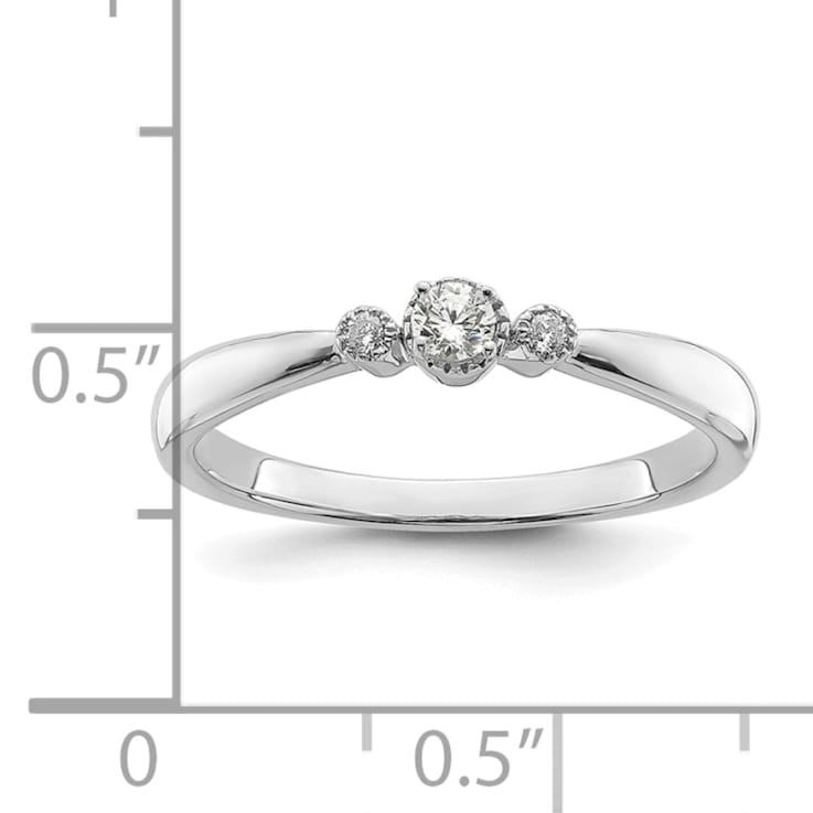 Rhodium Over 14K White Gold Petite Beaded Edge Round Diamond Ring 0.1ctw