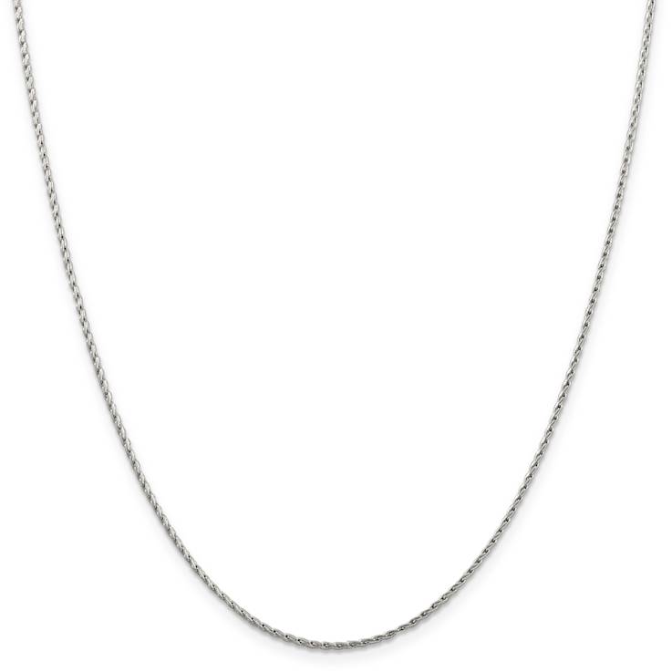 Rhodium Over 14k White Gold 1.25mm Solid Round Parisian Wheat 24 Inch Chain
