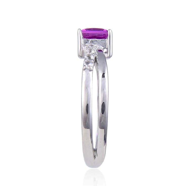 Square Lab Created Purple Sapphire and White Topaz Sterling Silver
Crossover Split Shank Ring