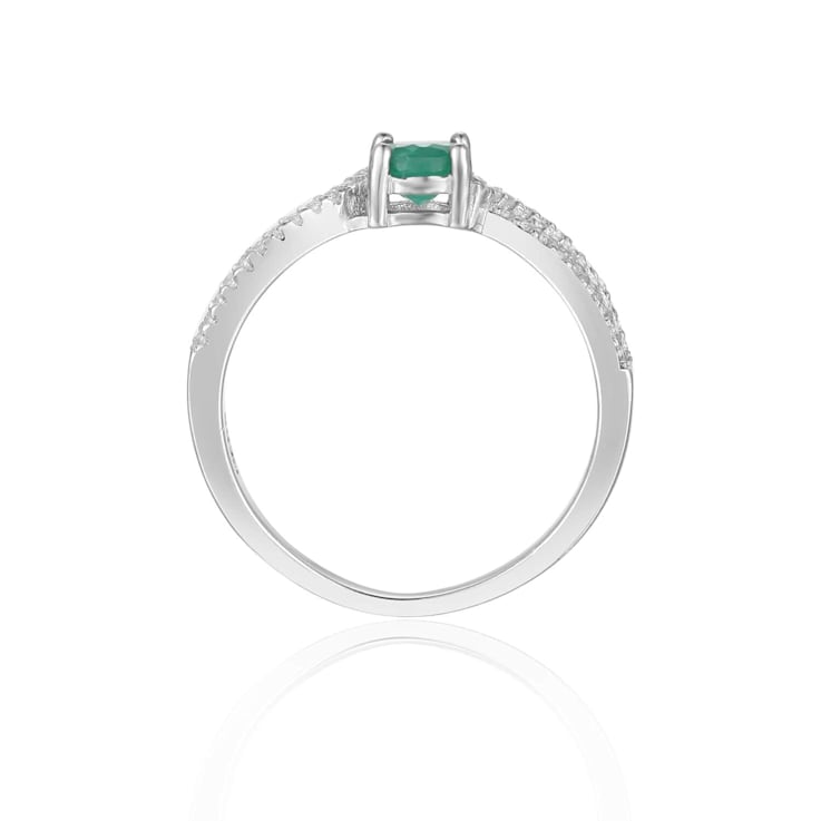 Green Emerald with White Sapphire Accents Sterling Silver Tapered
Shoulder Ring, 1.26 ctw
