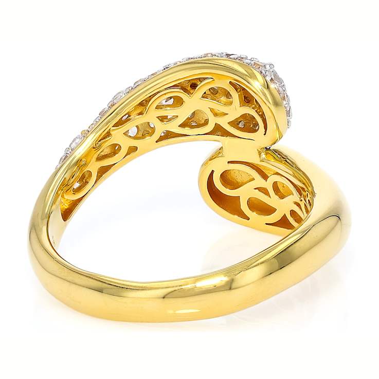 Bypass Ring With CZ In 18K Yellow Gold Over Sterling Silver