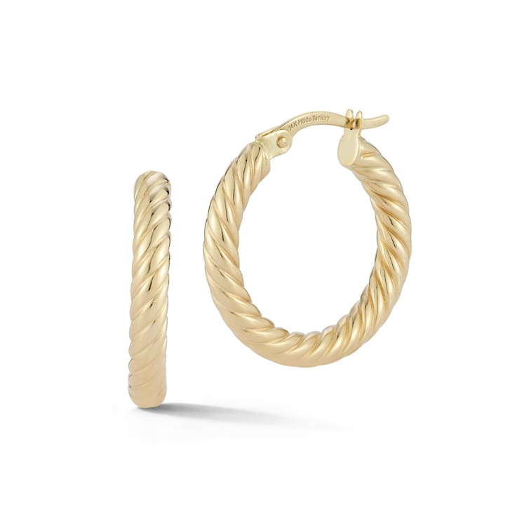 Bellissima Gold 14K Yellow Gold Twist Round Hoop Earrings