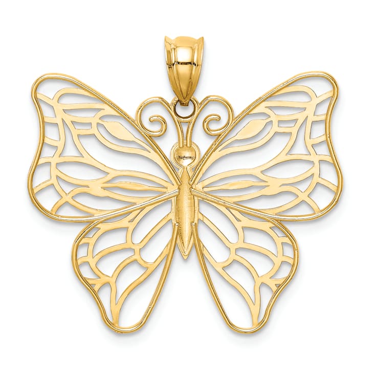 14k Yellow Gold Polished Cut-out Large Butterfly Pendant