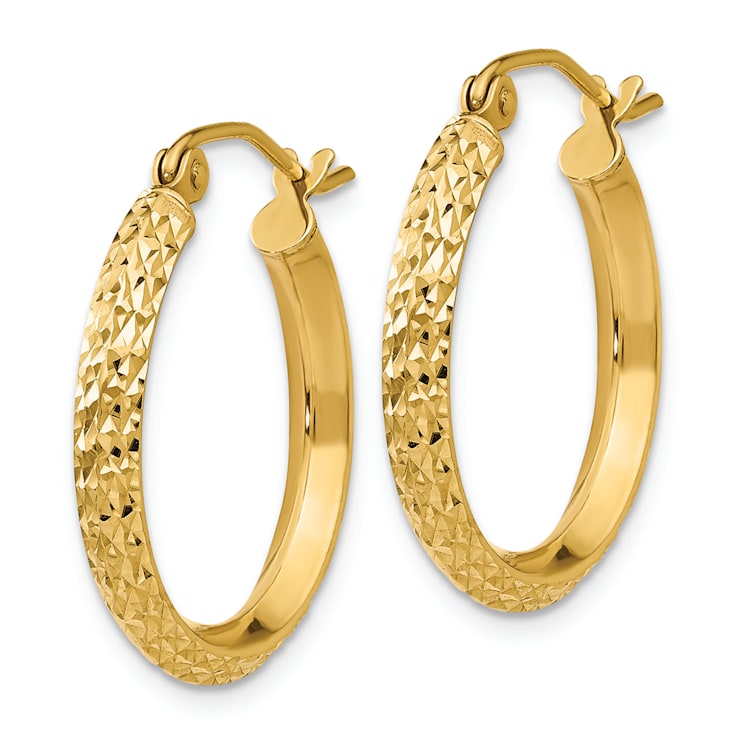 14k Yellow Gold 13/16" Diamond-Cut Knife Edge Hoop Earrings