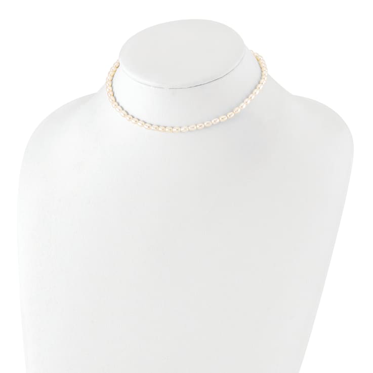 Rhodium Over Sterling Silver 4-5mm White Rice FWC Pearl Children's Necklace