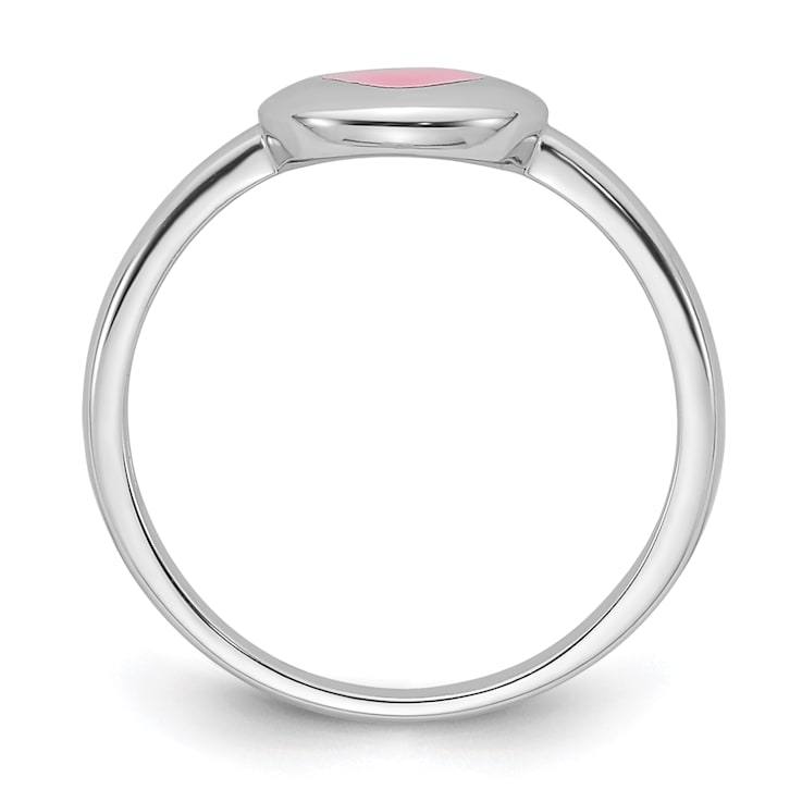 Rhodium Over Sterling Silver Polished Pink Enamel Heart Children's Ring
