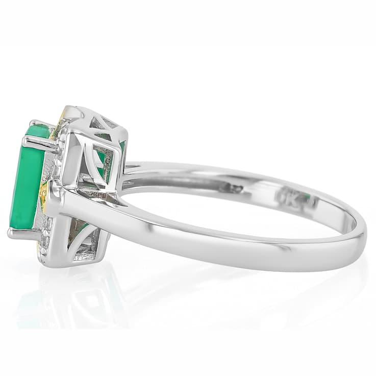 Zambian Emerald And Diamond Ring In Two-Tone Gold And Silver