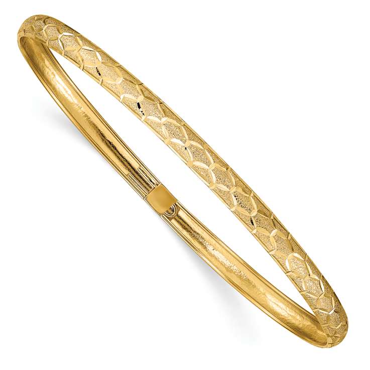 10k Yellow Gold 4.5mm Hexagonal Design Diamond-Cut Flexible Bangle