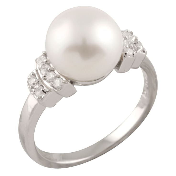 Cultured Freshwater Pearl and CZ Cocktail Ring in Sterling Silver